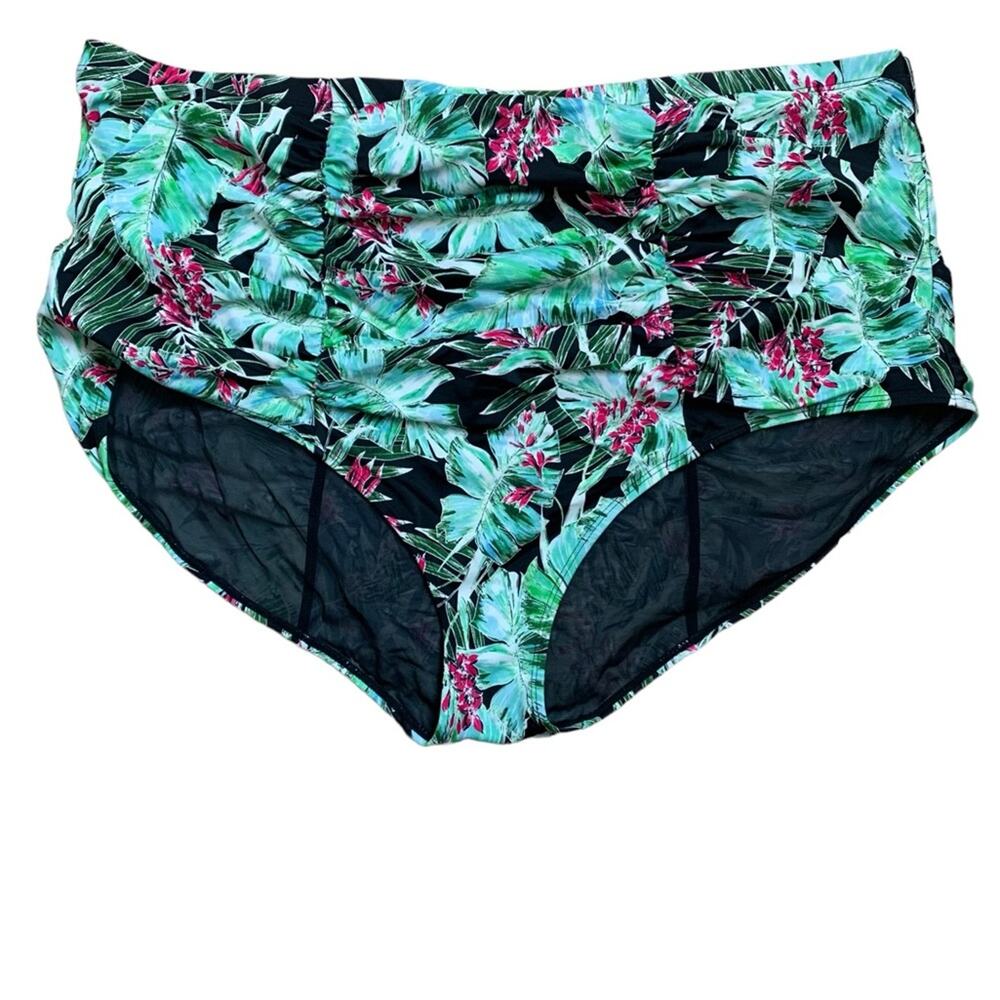 Torrid size 4 swim suit bottoms green tropical ruched bathing suit bikini floral